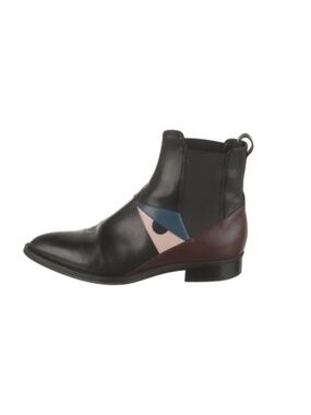 Fendi Leather Ankle Chelsea Boot Black Monsters Motif Semi-Pointed Toes